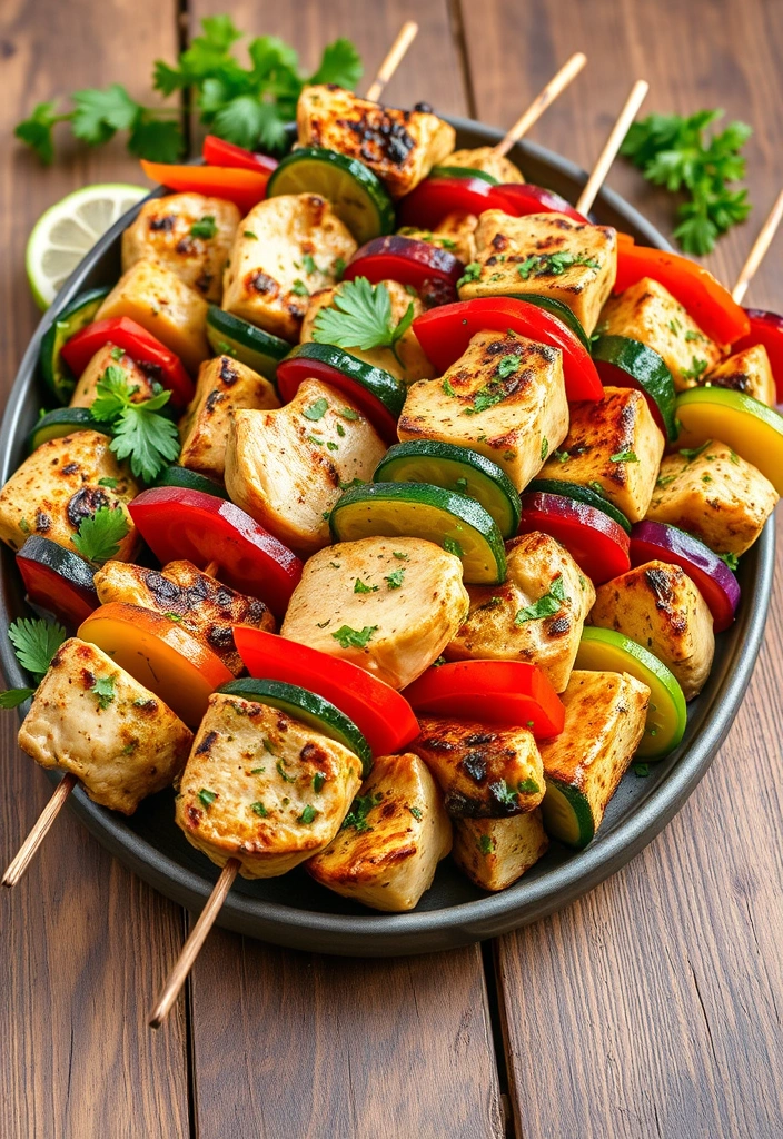 19 Time-Saving Healthy Lunch Meal Prep Ideas for Your Work Week! - 15. Pesto Chicken and Vegetable Skewers