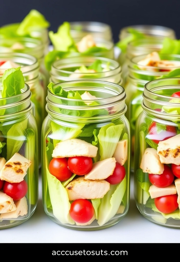19 Time-Saving Healthy Lunch Meal Prep Ideas for Your Work Week! - 18. Chicken Caesar Salad Jars