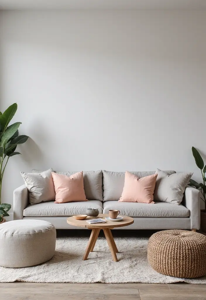 15 Fall Color Palette Ideas That Will Make Your Living Room the Coziest Place This Season! - 10. Soft Gray and Peach