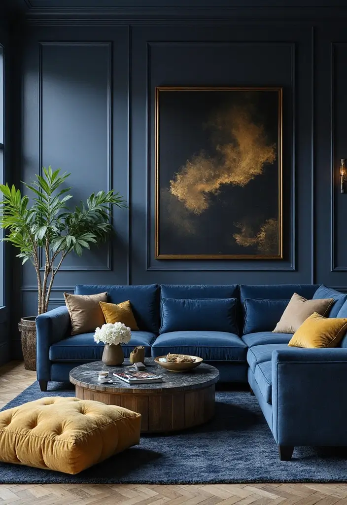 15 Fall Color Palette Ideas That Will Make Your Living Room the Coziest Place This Season! - 12. Deep Navy and Gold