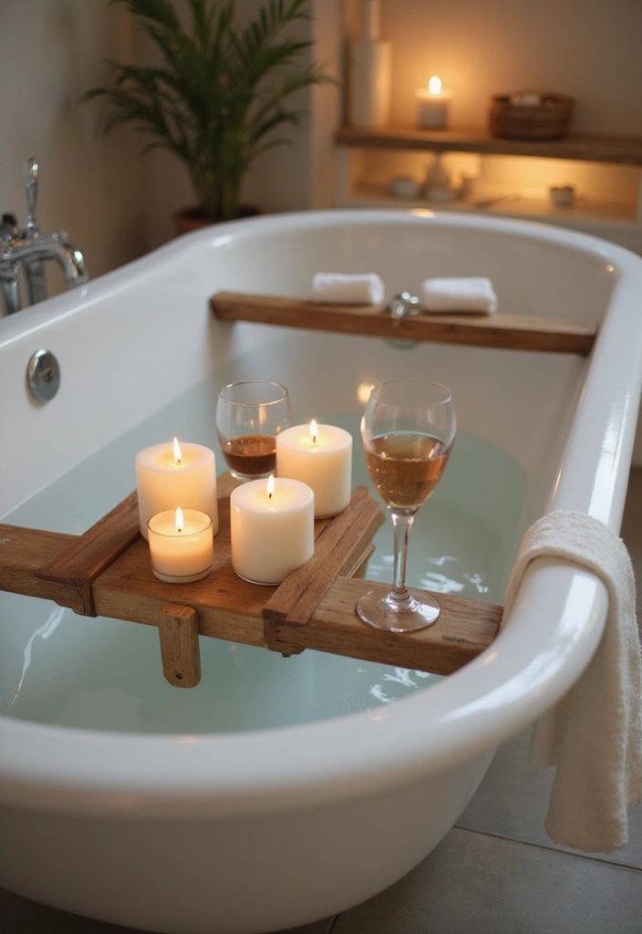 15 Luxurious Bathroom Decor Ideas That Won’t Break the Bank (#8 is a Game-Changer!) - 11. Elegant Bathtub Tray