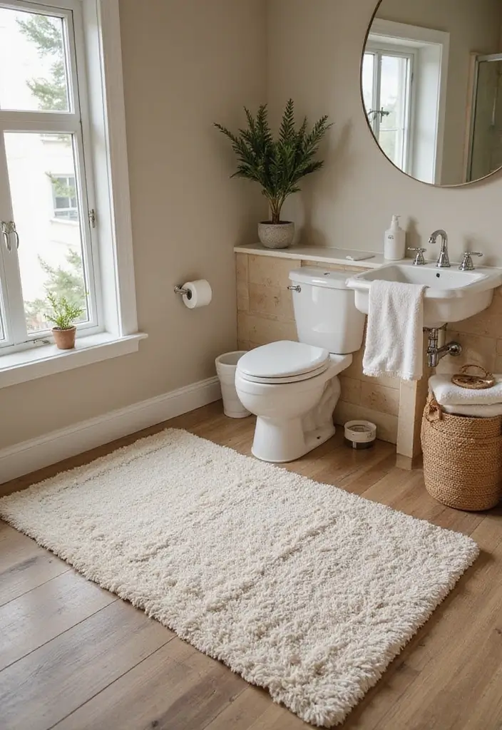 15 Luxurious Bathroom Decor Ideas That Won’t Break the Bank (#8 is a Game-Changer!) - 9. Luxe Rugs