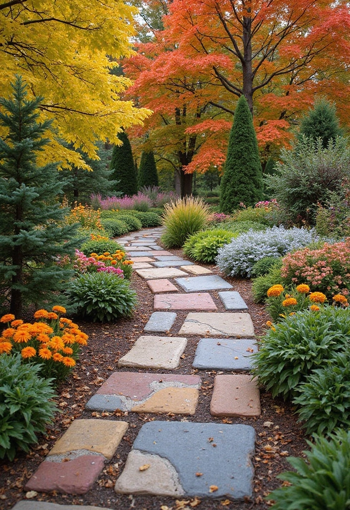 20 Colorful Fall Garden Decor Ideas That Will Brighten Your Days (Check Out #3!) - 11. Vibrant Garden Pathways