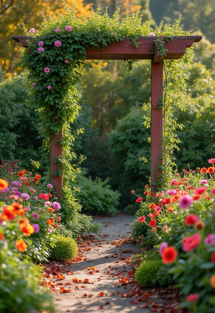 20 Colorful Fall Garden Decor Ideas That Will Brighten Your Days (Check Out #3!) - 16. Colorful Trellises and Arbors