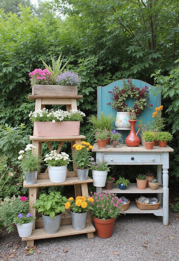 25 Aesthetic Garden Decor Ideas That Will Make Your Neighbors Envy Your Oasis! - 12. Upcycled Garden Decor