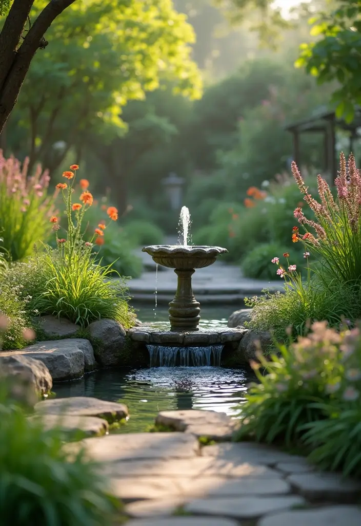 25 Aesthetic Garden Decor Ideas That Will Make Your Neighbors Envy Your Oasis! - 13. Water Feature