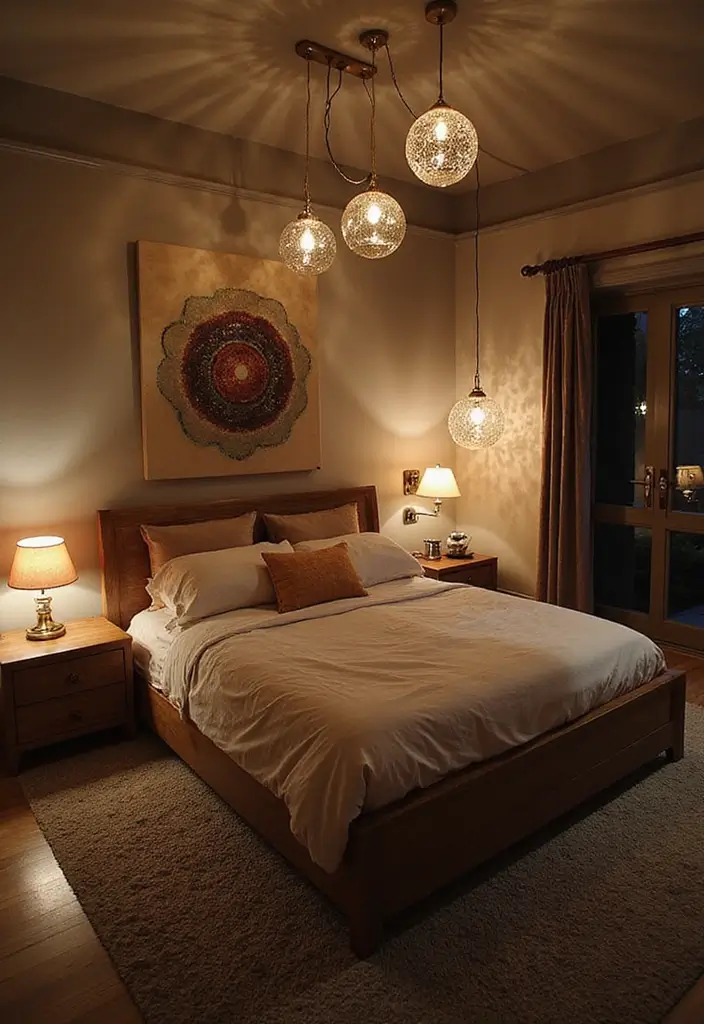 30 Modern Bedroom Ideas for Couples That Combine Style and Comfort (Don't Miss #12!) - 27. Artistic Lighting Fixtures