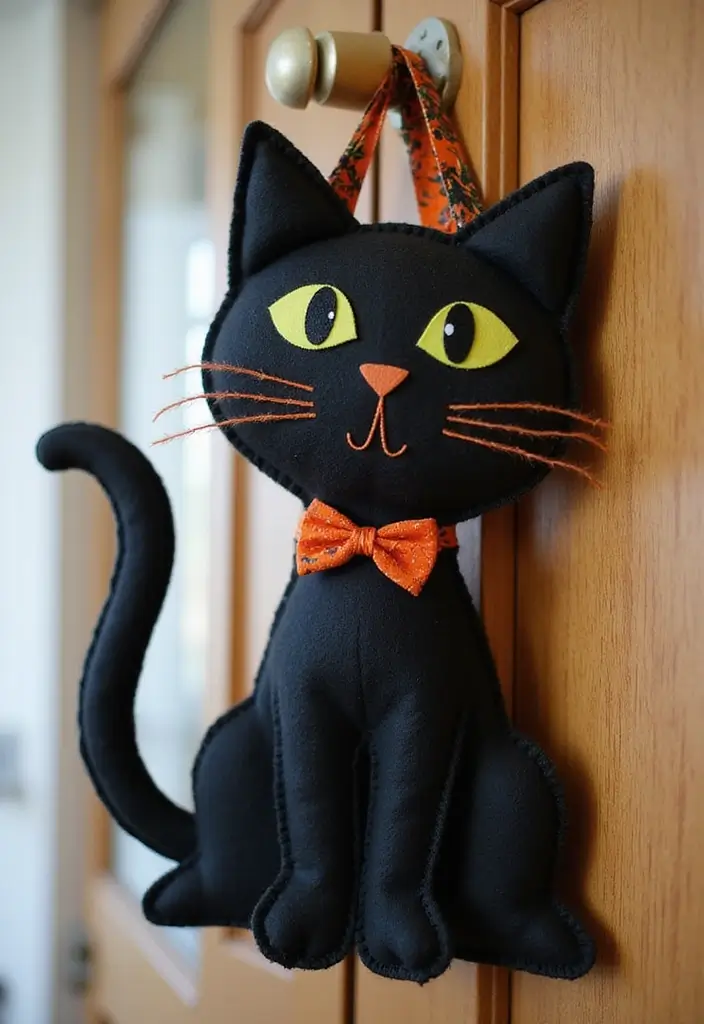 20 Adorable DIY Halloween Decorations That Will Transform Your Room Aesthetic! - 11. Black Cat Door Hanger
