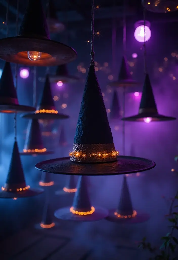 20 Adorable DIY Halloween Decorations That Will Transform Your Room Aesthetic! - 20. Floating Witch Hats