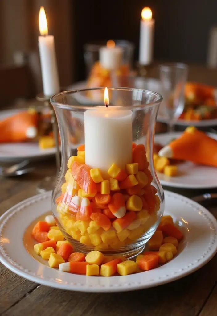 20 Adorable DIY Halloween Decorations That Will Transform Your Room Aesthetic! - 5. Candy Corn Centerpiece