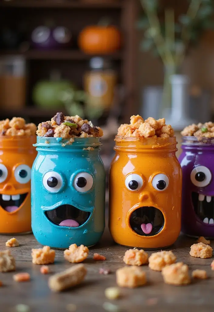 20 Cute and Easy DIY Halloween Decorations That Will Spook Your Friends! - 7. Adorable Monster Jars