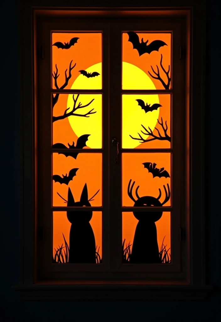 20 Easy Cute DIY Halloween Decorations That Will Wow Your Guests! - 12. Silhouette Window Decorations