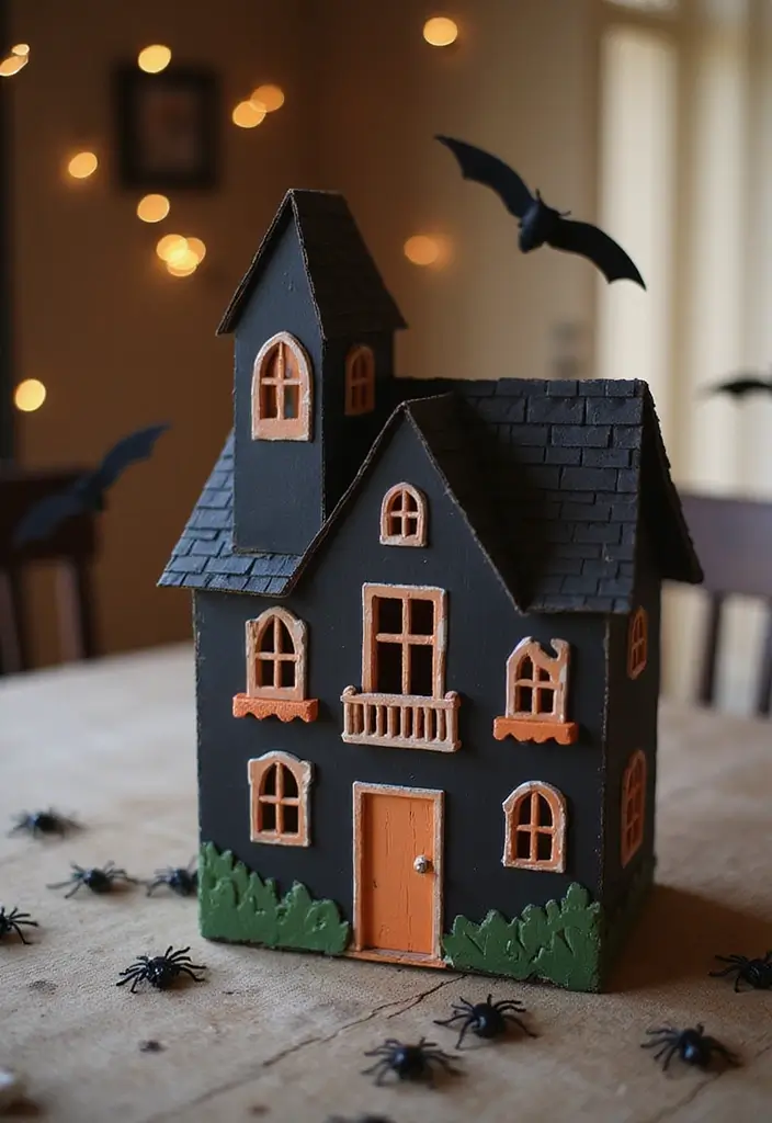 20 Easy Cute DIY Halloween Decorations That Will Wow Your Guests! - 18. Haunted House Centerpiece