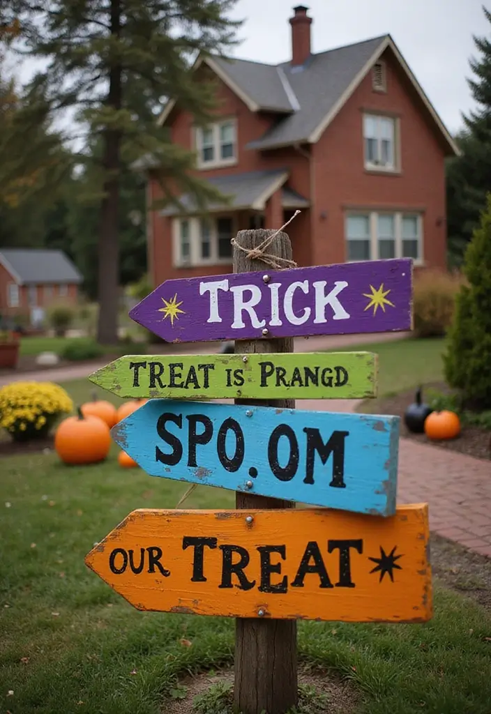 20 Spooktacular Halloween Decoration Ideas That Will Haunt Your Neighbors (You Won't Believe #15!) - 20. Trick-or-Treat Signage