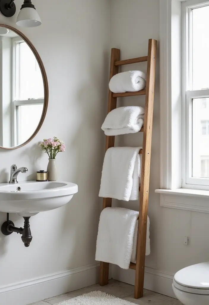 25 Brilliant Bathroom Storage Hacks to Maximize Space - 17. Towel Ladders