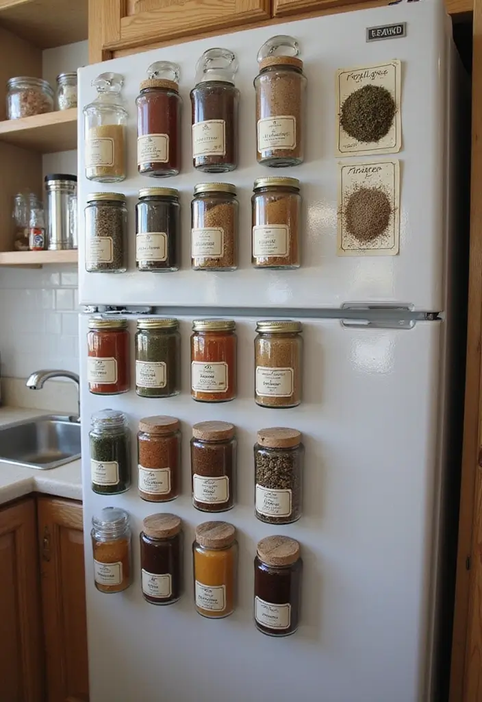 25 DIY Kitchen Cabinet Organization Ideas that Will Change Your Life! - 3. Magnetic Spice Jars