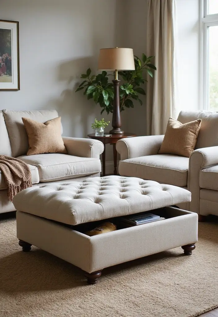 25 Genius Space-Saving Hacks for Your Living Room You’ll Wish You Knew Sooner! - 8. Hidden Storage Ottomans