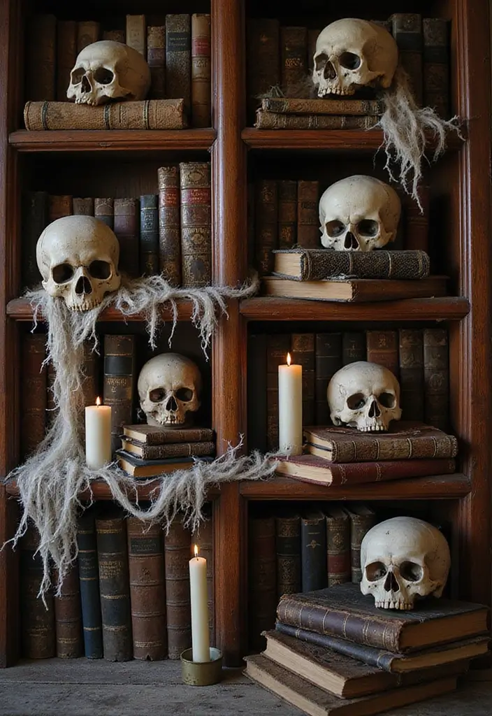 25 Spooktacular Indoor Halloween Decorations That Will Leave Your Guests Screaming for More! - 10. Haunted Bookshelf