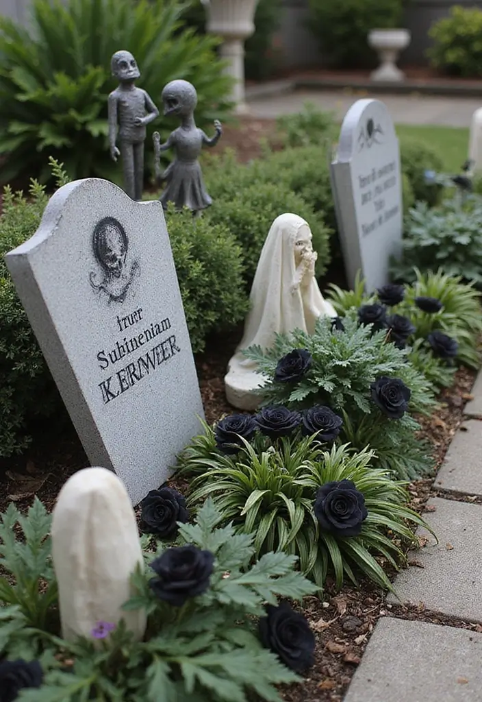 30 Spooktacular Halloween Decorations for Your Ultimate Party (Your Guests Will Scream!) - 13. Ghoulish Garden Decor