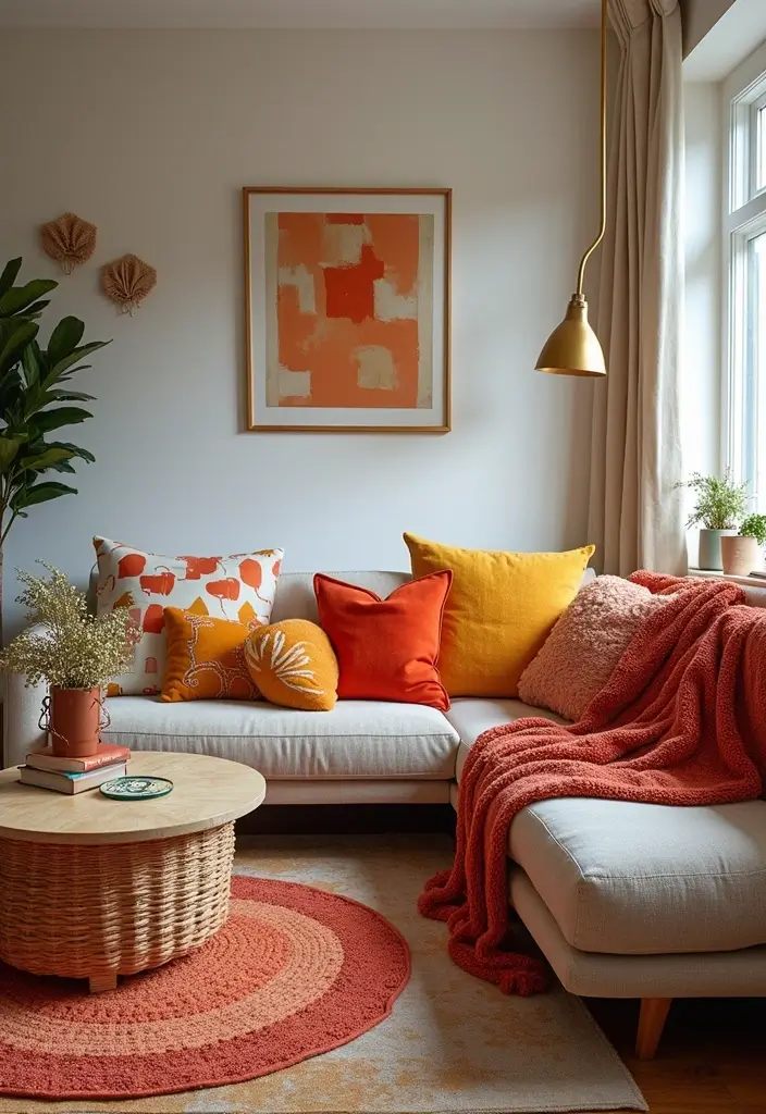 50+ Vibrant Cozy Living Room Ideas for a Fun Atmosphere - 2. Cozy Textiles