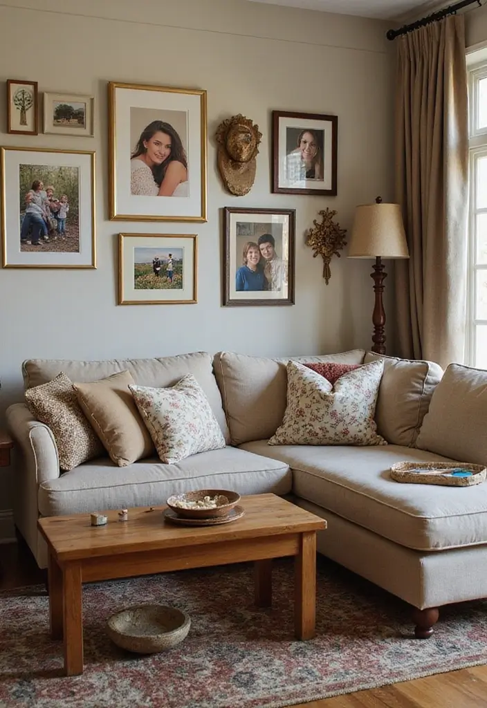 50+ Vibrant Cozy Living Room Ideas for a Fun Atmosphere - 21. Personalized Decorations