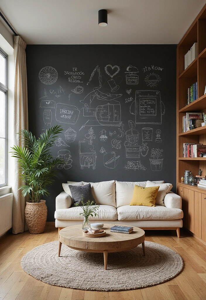 50+ Vibrant Cozy Living Room Ideas for a Fun Atmosphere - 30. Interactive Wall Features