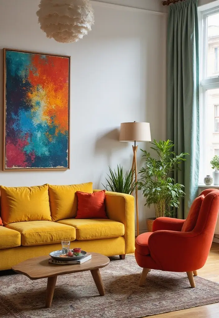 50+ Vibrant Cozy Living Room Ideas for a Fun Atmosphere - 35. Bright Furniture