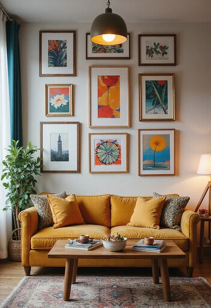 50+ Vibrant Cozy Living Room Ideas for a Fun Atmosphere - 4. Colorful Artwork