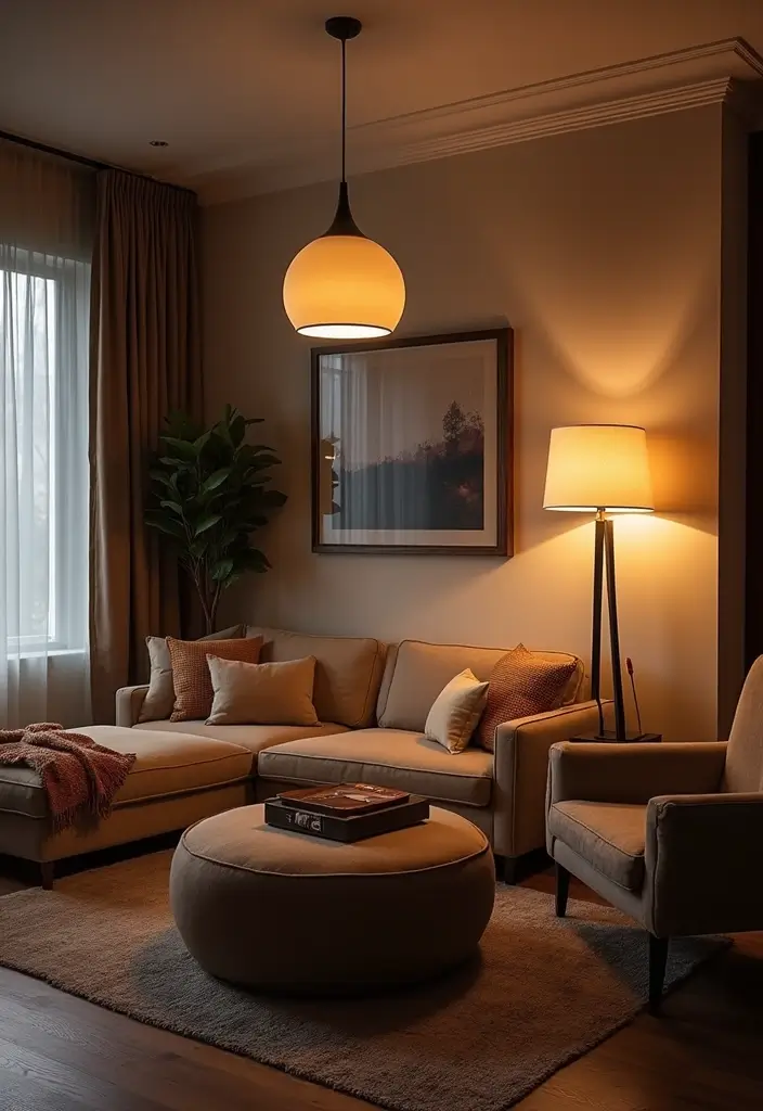 Unlock 25 Trendy Neutral Living Room Ideas for Stylish Teens (You Won't Believe #14!) - 10. Layered Lighting