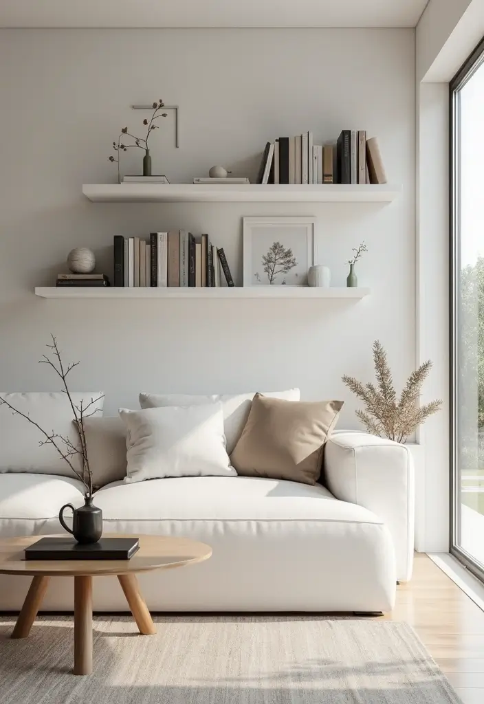 Unlock 25 Trendy Neutral Living Room Ideas for Stylish Teens (You Won't Believe #14!) - 7. Minimalist Shelving