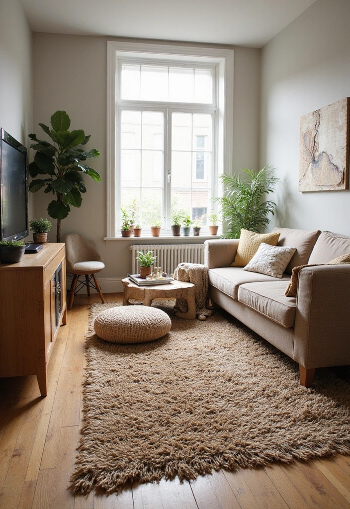 Unlock 25 Trendy Neutral Living Room Ideas for Stylish Teens (You Won't Believe #14!) - 8. Textured Rugs